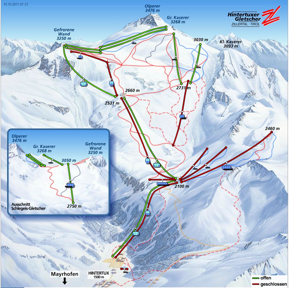 Карта трасс курорта Hintertuxer Gletscher